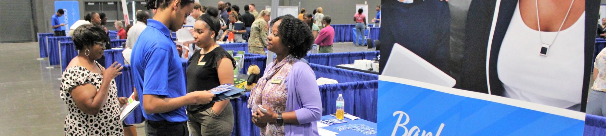 Person talking about banking.